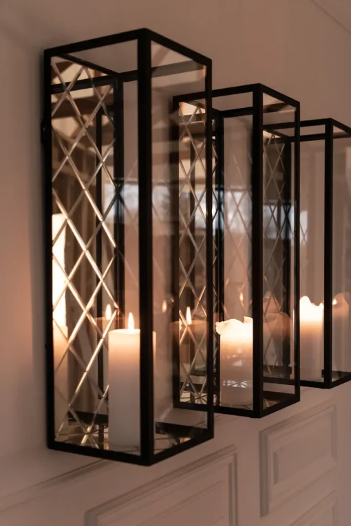 Harlequin Lantern - Clear Mirror, Black Frame Large - wall mounted (20*20*65)