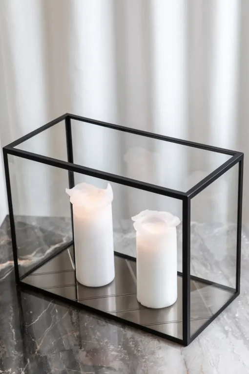 Herringbone Lantern - Bronze Mirror, Black Frame Long (30*20*40)